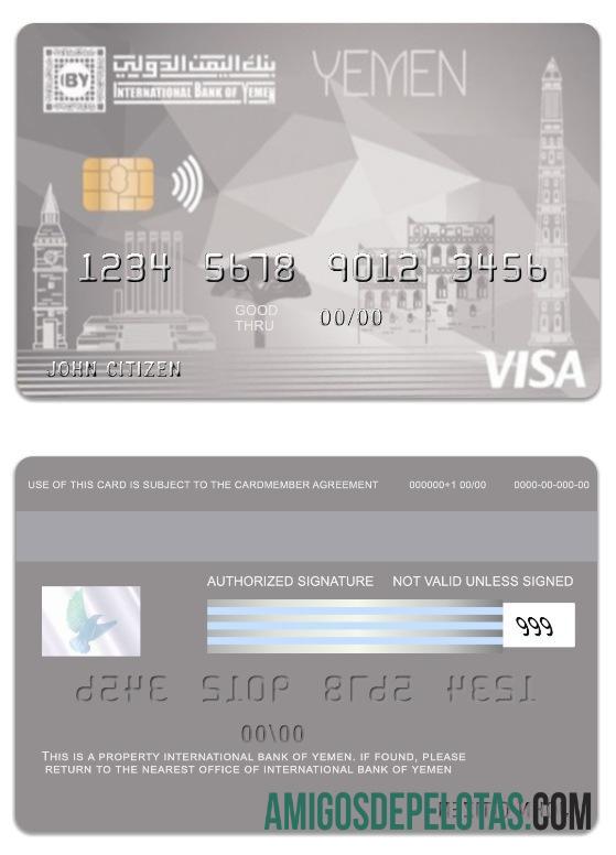 Cartão de Internet Visa do Banco Internacional do Iêmen modelo